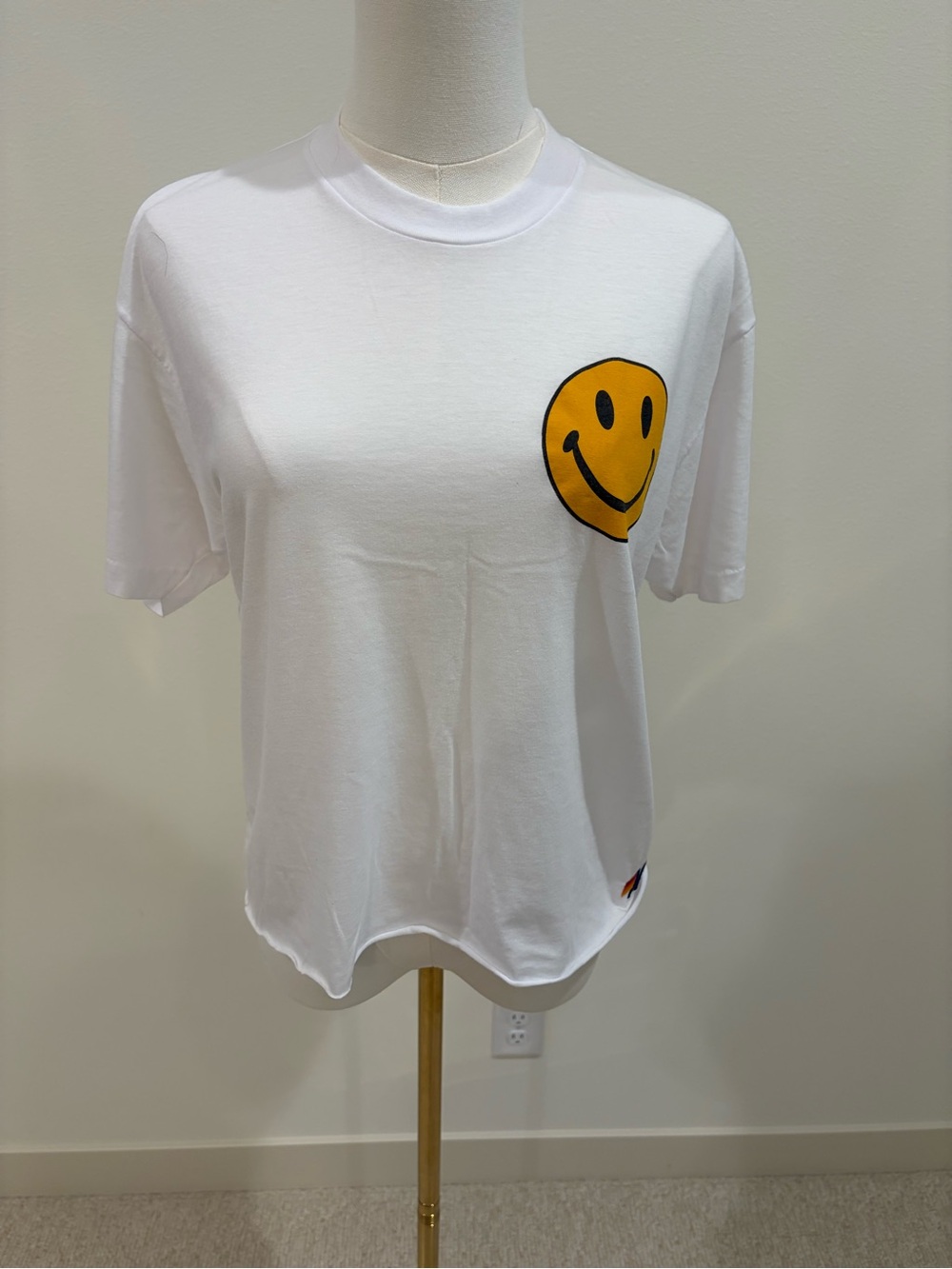 Aviator Nation White Tee with Yellow Smiley Graphic